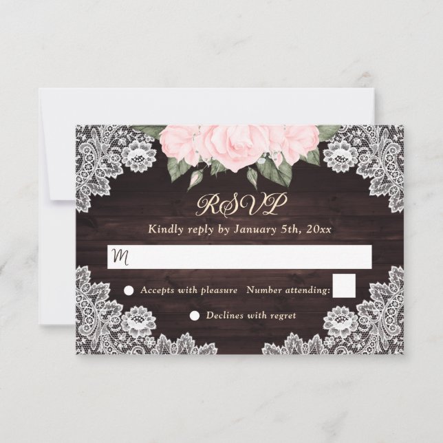 Rustikale Blush Pink Bläserholz Hochzeit RSVP Karte (Vorderseite)