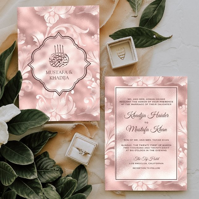 Rustikale Blush Pink Filigree Bläserblütenhochzeit Einladung (Von Creator hochgeladen)