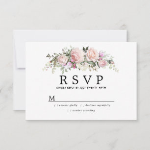 Rustikale Blush Pink Floral Quinceanera RSVP Karte