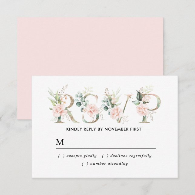 Rustikale Blush Pink Floral Quinceanera RSVP Karte (Vorne/Hinten)