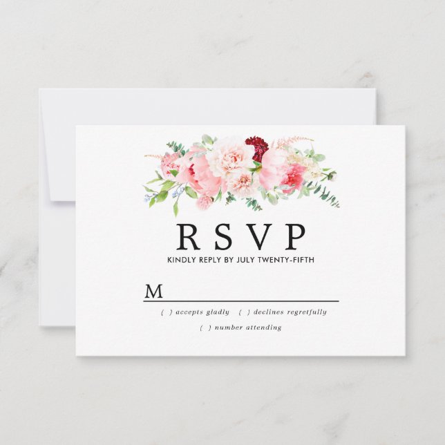 Rustikale Blush Pink Floral Wedding RSVP (Vorderseite)
