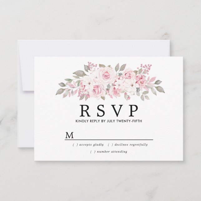 Rustikale Blush Pink Floral Wedding RSVP Karte (Vorderseite)
