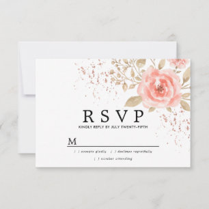 Rustikale Blush Pink Gold Floral Wedding RSVP Karte