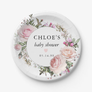 Rustikale Blush Pink Rose Bläschen Baby Dusche Pappteller
