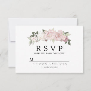 Rustikale Blush Pink White Floral Wedding RSVP Karte