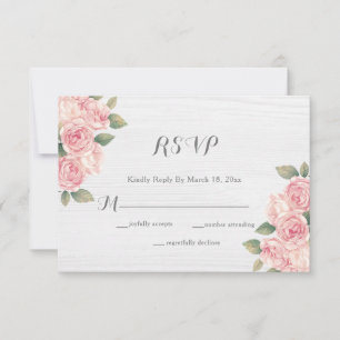 Rustikale Blush-Rose Weißholz Hochzeit RSVP Karte
