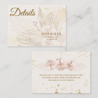 Rustikale Blush- und Gold-Blumen-Boho-Hochzeitsdet Visitenkarte