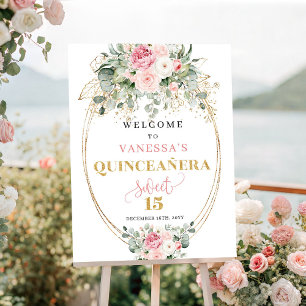 Rustikale Blush- und Gold-Quinceañera-Willkommenst Poster