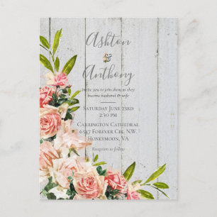 Rustikale Blush-Wasserfarben-Blumen-Hochzeit im Vi Postkarte