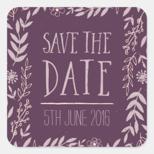 Rustikale Blüte Save the Date Lila Quadratischer Aufkleber