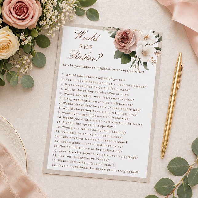 Rustikale Blüte würde sie eher Brautparty spielen (Bridal Shower Game Card)