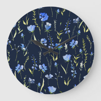 Rustikale Blüten: botanische Illustration. Große Wanduhr