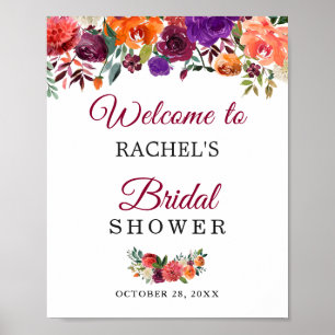 Rustikale Blüten-Burgunder-Blumen-Hochzeitsdusche- Poster