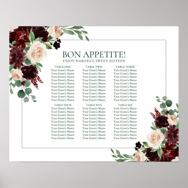 Rustikale Blüten | Terracotta Marsala 6 Tafelsitze Poster (Vorne)