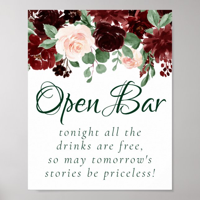 Rustikale Blüten | Terracotta Marsala Red Open Bar Poster (Vorne)