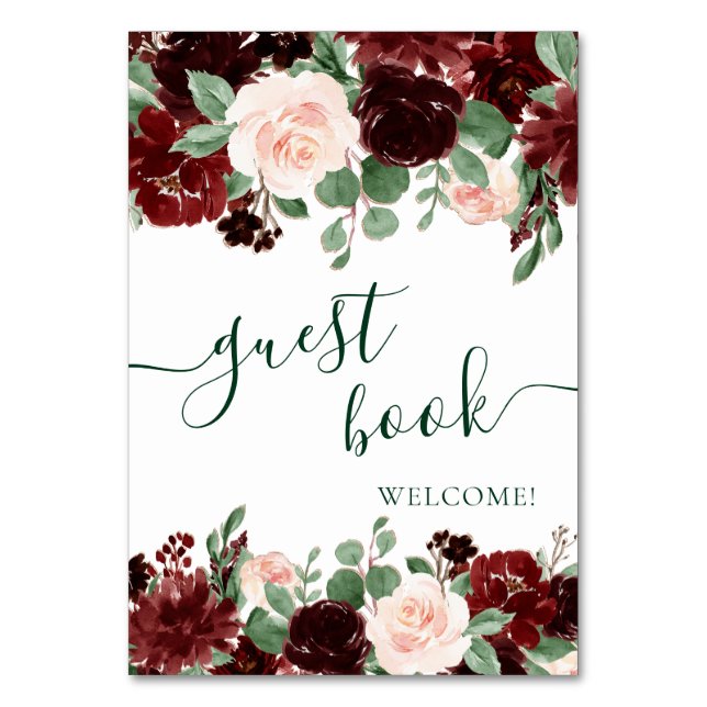 Rustikale Blüten | Terracotta und Marsala Gästebuc Tischnummer (Vorderseite)