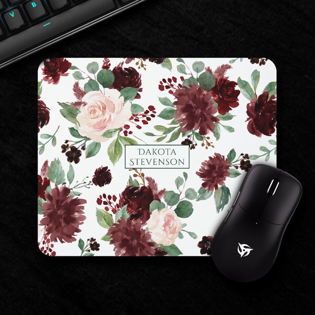 Rustikale Blüten | Terracotta und Marsala Red Cust Mousepad (Von Creator hochgeladen)