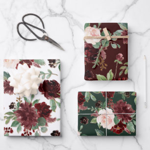 Rustikale Blüten Terracotta und Marsala Rotes Mu Geschenkpapier Set