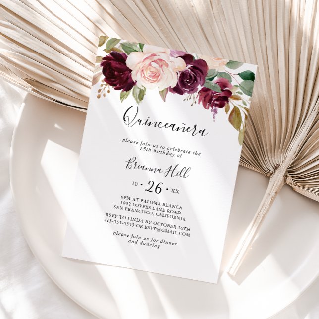 Rustikale Blüten und botanische Blätter Quinceañer Einladung (Von Creator hochgeladen)