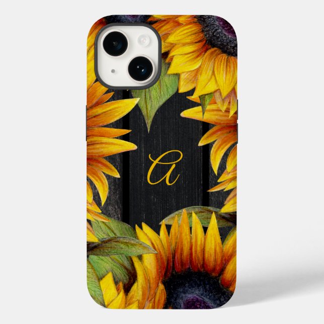 Rustikale Blütenblumen Gelbholz-Monogramm Case-Mate iPhone Hülle (Rückseite)