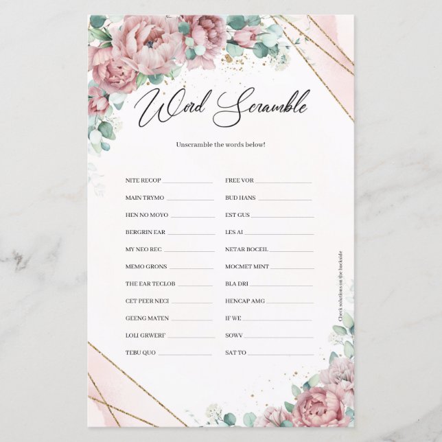 Rustikale Blütenblüte Eukalyptus Gold Word Scrambl (Vorderseite)