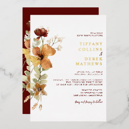 Rustikale Blütenbrurnt Orange-Hochzeit im Herbst Folieneinladung