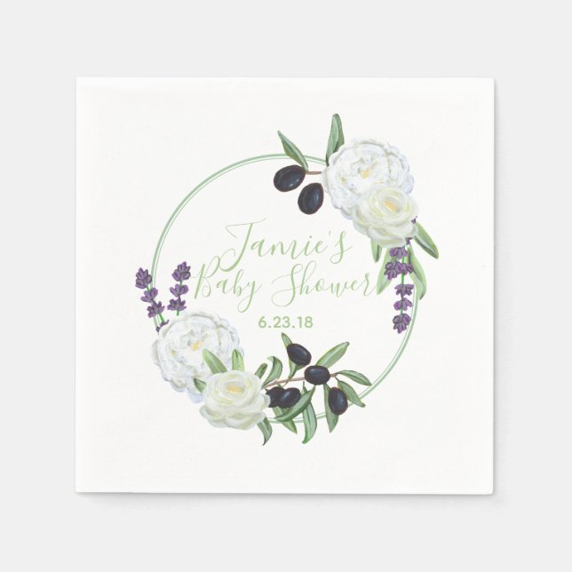 Rustikale Blütendusche Romantische Gardenias Sage Serviette (Vorderseite)