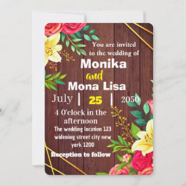 Rustikale Blütenhochzeit Einladung mit Holz