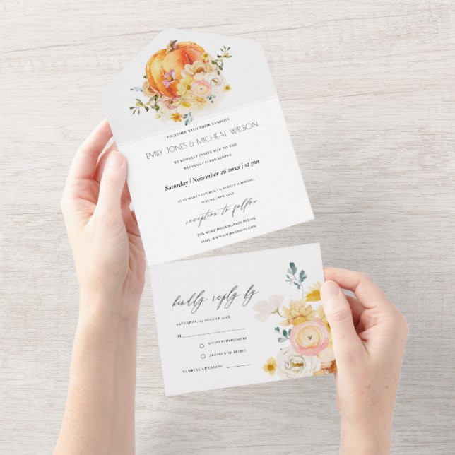 Rustikale Blütenorange All In One Einladung (Abreißen)