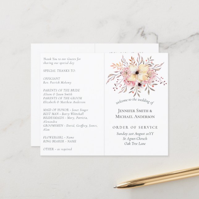 Rustikale Blütenpink-Blütenhochzeit (Vorderseite/Rückseite Beispiel)