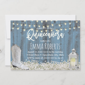 Rustikale Blütenstaub Blue Quinceanera 15. Geburts Einladung