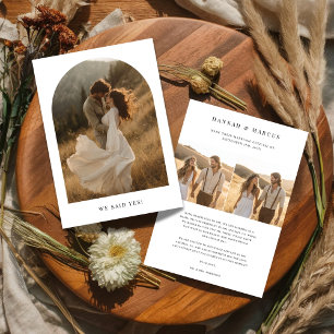 Rustikale Bogen-Foto-Elopement-Hochzeit Wir haben Ankündigung