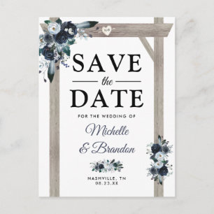 Rustikale Bogen-Staubblau-Blumen-Save-the-Date-Kar Ankündigungspostkarte