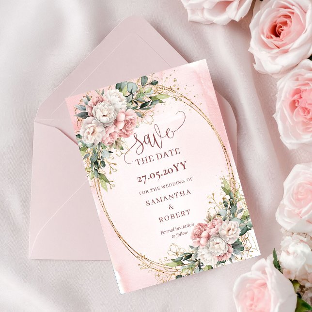 Rustikale Bohemian Hellrosa Blumen Save The Date (Rustic Bohemian Light Pink Flowers Save The Date)