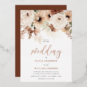 Rustikale bohemian Terrakotta Roségold Hochzeit Folieneinladung