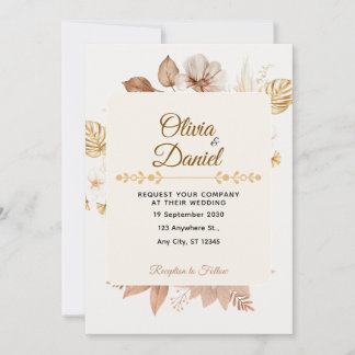 Rustikale Bohemian Trockenblumen-Creme-Hochzeit Einladung