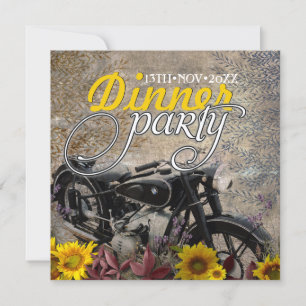 Rustikale Bohemien-Sonnenblumen-Motorrad-Abendpart Einladung