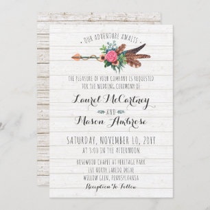 Rustikale Bohemisch Feathers Arrow Hochzeit Einlad Einladung