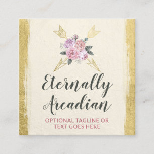 Rustikale Bohemische Blumenpfeile Gold Boho Social Quadratische Visitenkarte