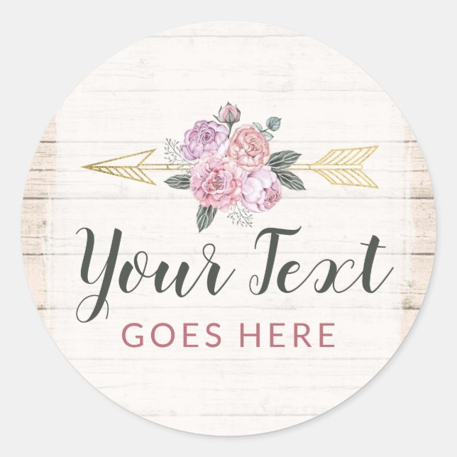 Rustikale Bohemische Blumenpfeile Rosa Rosa Boho Runder Aufkleber (Vorderseite)