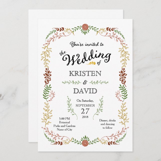 Rustikale Bohemische Herbstblumenzeremonie Einladung (Vorne/Hinten)