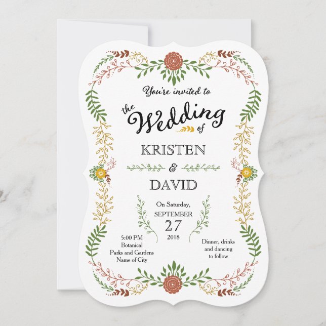 Rustikale Bohemische Herbstblumenzeremonie Einladung (Vorderseite)