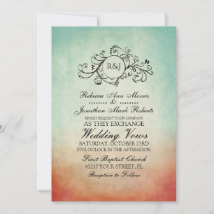 Rustikale Bohemische Hochzeitseinladung Rot und Bl Einladung