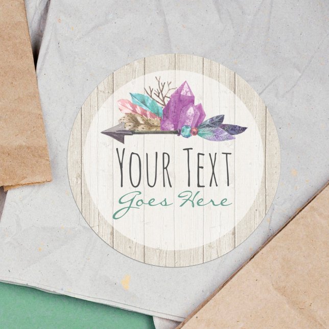 Rustikale Bohemische Kristalle & Arrow Wasserfarbe Runder Aufkleber (Von Creator hochgeladen)