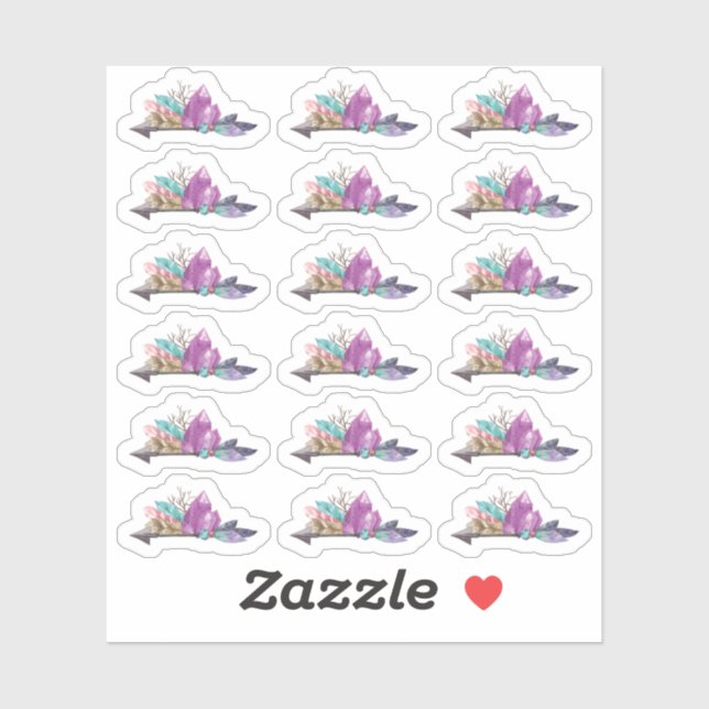 Rustikale Bohemische Kristalle und Arrow-Wasserfar Aufkleber (Blatt)