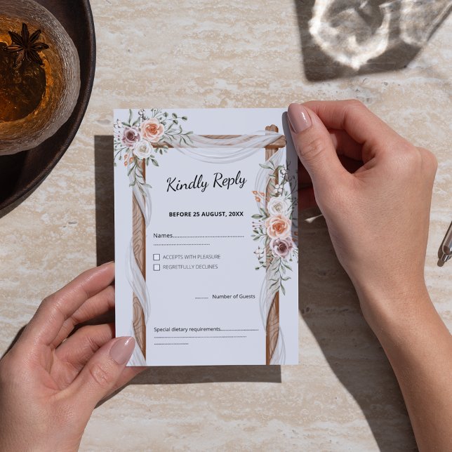 Rustikale Boho Arch Wasserfarbenblütenhochzeit RSVP Karte (Von Creator hochgeladen)