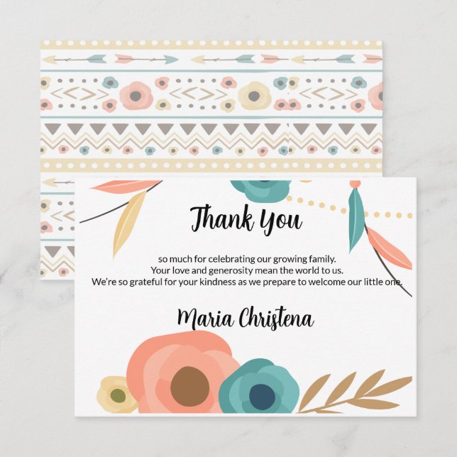 Rustikale Boho-Baby-Shower-Dankeskarte Dankeskarte (Vorne/Hinten)