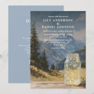 Rustikale Boho-Berg-Mason-Jar-QR-Code-Hochzeit Einladung