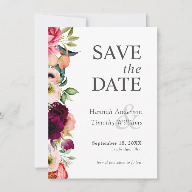 Rustikale Boho Bloral Wedding Save the Date (Vorderseite)