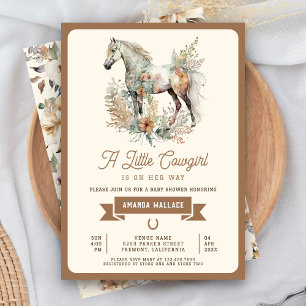 Rustikale Boho-Blumen-Cowgirl-Baby-Party zu Pferd Einladung